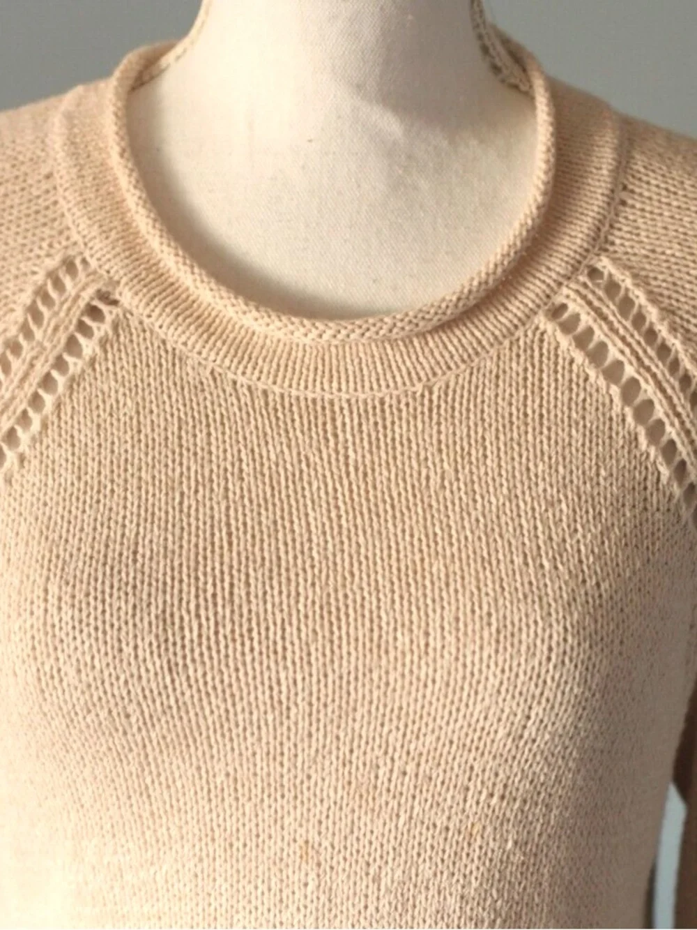 J. Crew Cream Openwork Knit Crewneck Sweater